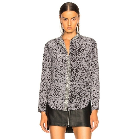 Rag & Bone Christie Silk Top Animal Cheetah Print Button Blouse Gray XS H14190 - Picture 13 of 16